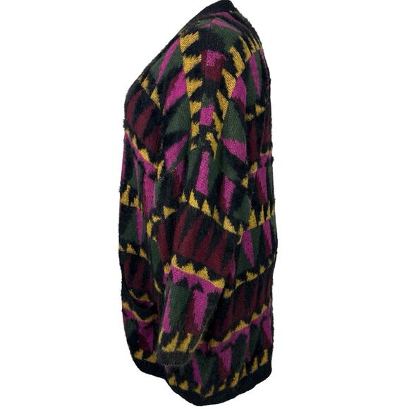 ModCloth Sweater Women 2X Multicolor Geometric Fuzzy Grandpa Boho Long Cardigan - Picture 3 of 15